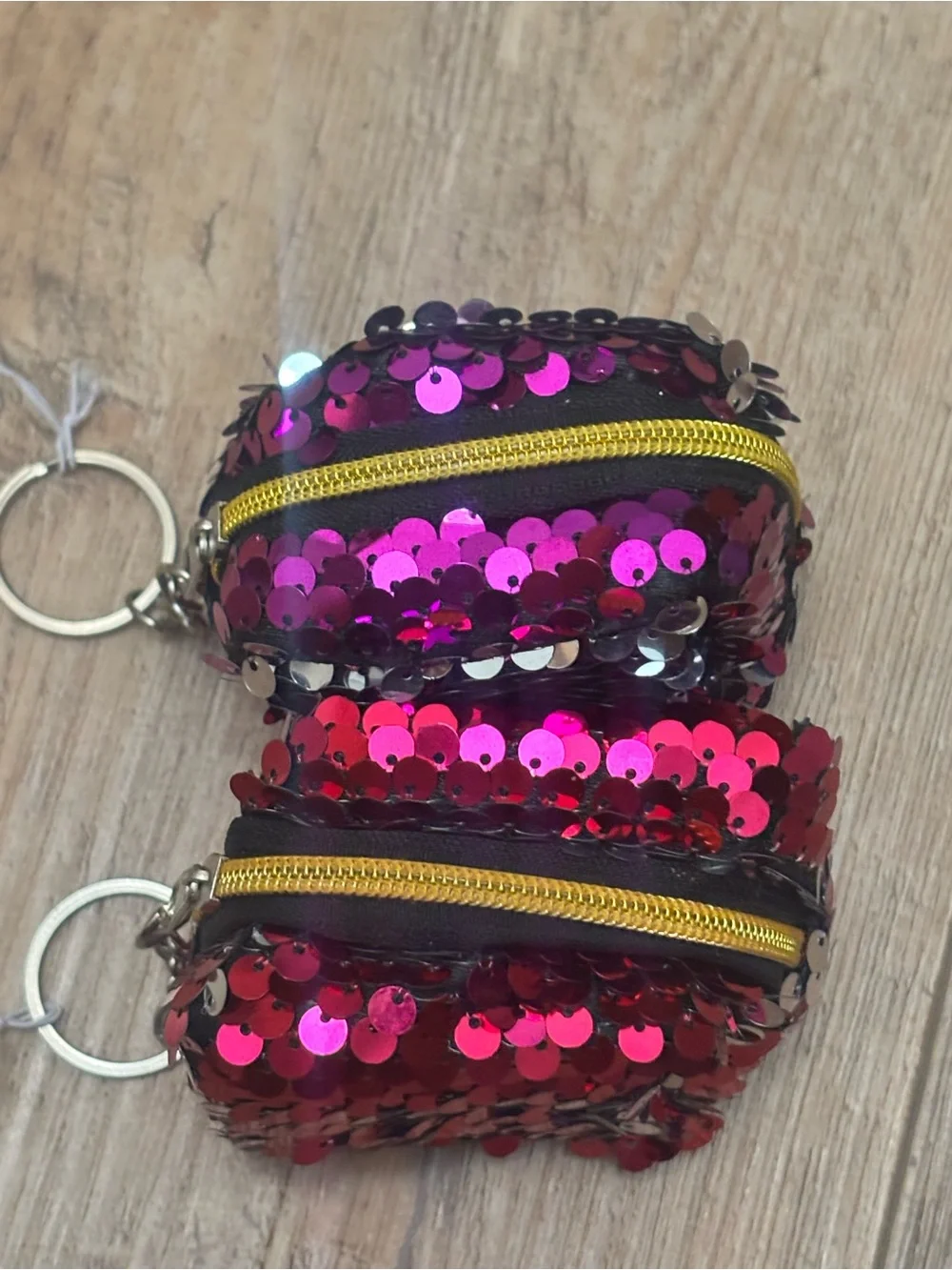 Sequin Square Keychain Pouch - Set of 2  Pink and Purple